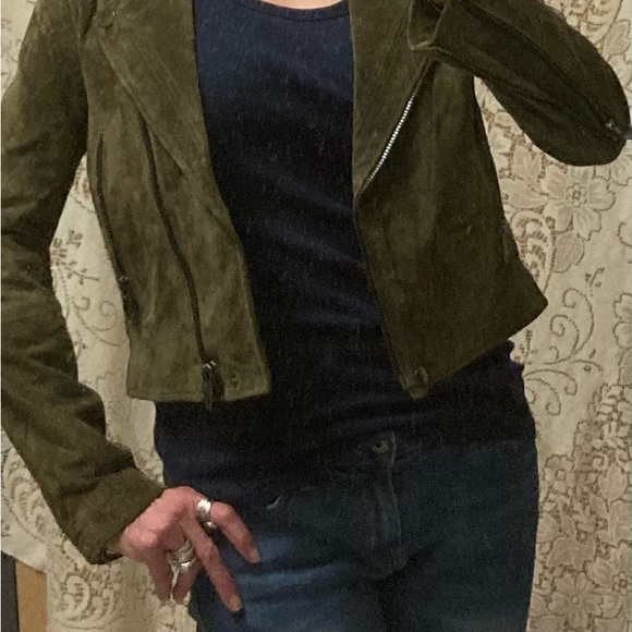 BlankNYC Olive Genuine Suede Leather Cropped Motorcycle Jacket Small - Picture 12 of 12